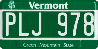 VT license plate PLJ978
