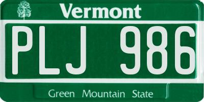 VT license plate PLJ986