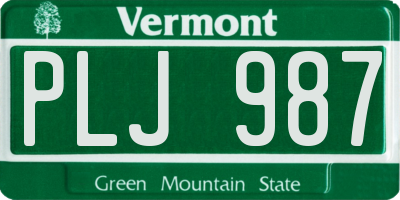 VT license plate PLJ987