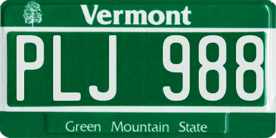 VT license plate PLJ988