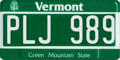 VT license plate PLJ989