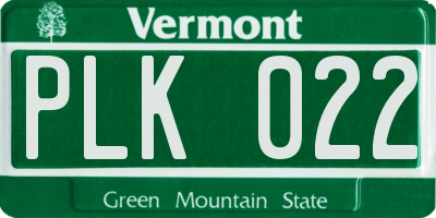 VT license plate PLK022