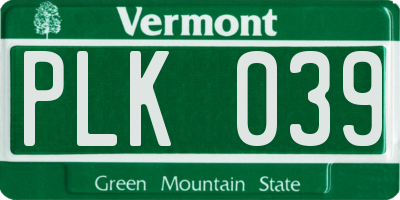 VT license plate PLK039