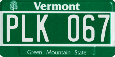 VT license plate PLK067