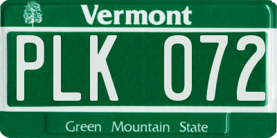 VT license plate PLK072