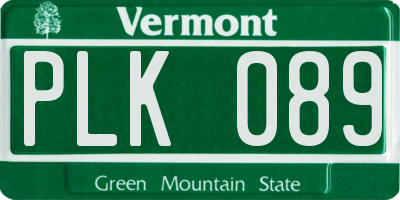 VT license plate PLK089