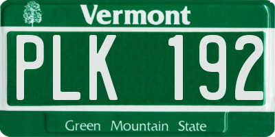 VT license plate PLK192