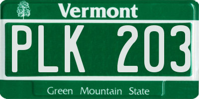 VT license plate PLK203