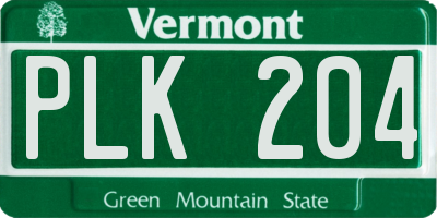 VT license plate PLK204