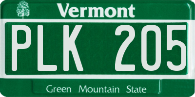 VT license plate PLK205