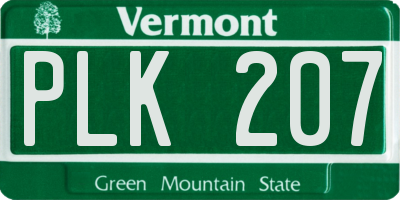 VT license plate PLK207
