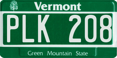 VT license plate PLK208
