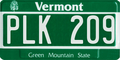 VT license plate PLK209