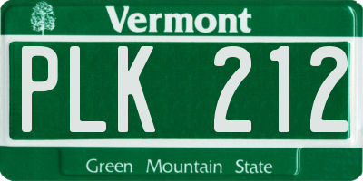 VT license plate PLK212