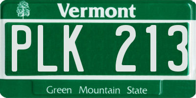 VT license plate PLK213