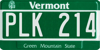 VT license plate PLK214