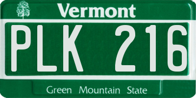 VT license plate PLK216