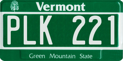 VT license plate PLK221