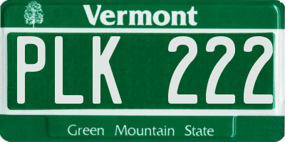 VT license plate PLK222