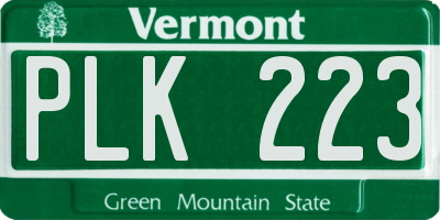 VT license plate PLK223