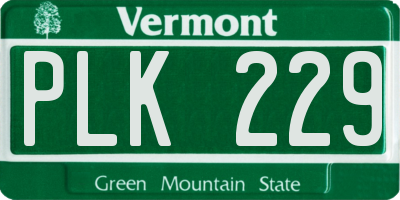 VT license plate PLK229