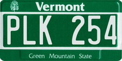 VT license plate PLK254