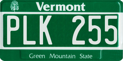 VT license plate PLK255
