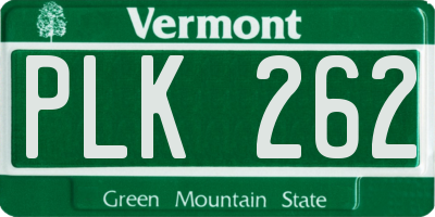 VT license plate PLK262