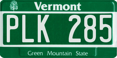 VT license plate PLK285