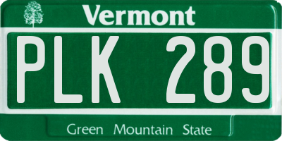 VT license plate PLK289