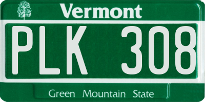 VT license plate PLK308