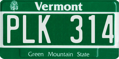 VT license plate PLK314