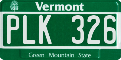 VT license plate PLK326