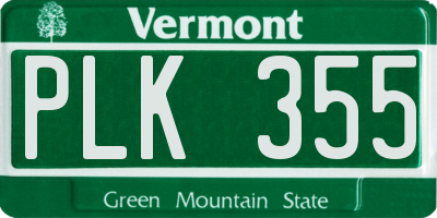 VT license plate PLK355