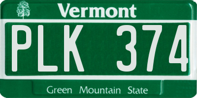 VT license plate PLK374
