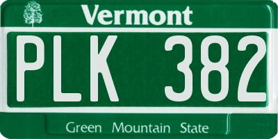 VT license plate PLK382