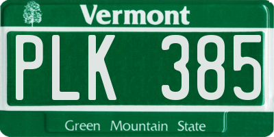 VT license plate PLK385