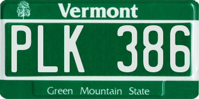 VT license plate PLK386