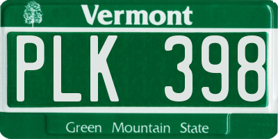VT license plate PLK398