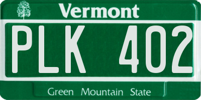 VT license plate PLK402