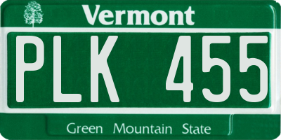 VT license plate PLK455