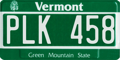 VT license plate PLK458