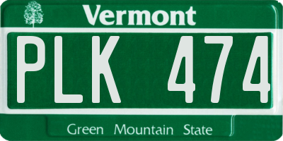 VT license plate PLK474