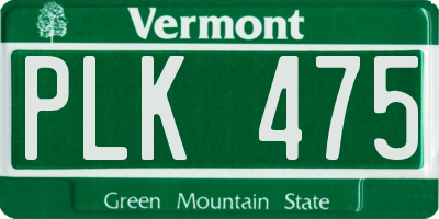 VT license plate PLK475