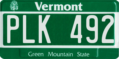 VT license plate PLK492