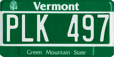 VT license plate PLK497