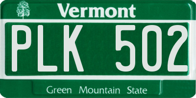 VT license plate PLK502