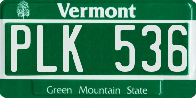 VT license plate PLK536