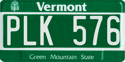 VT license plate PLK576