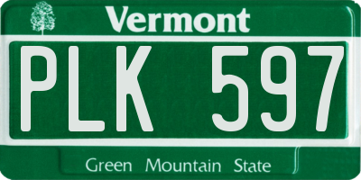VT license plate PLK597